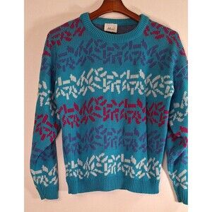 Vtg ALICIA L/S Knit Sweater Top Colorful Women's Sz M Coquette‎ 90's USA Twee